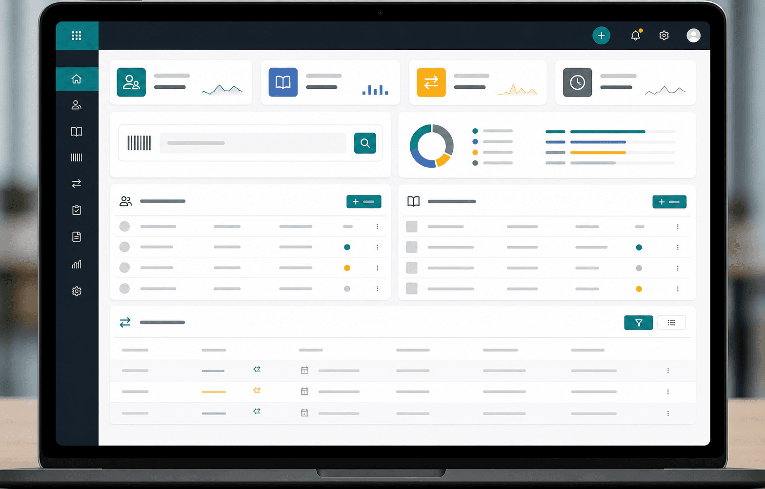 Mockup of an internal operations app with records, search, and activity panels