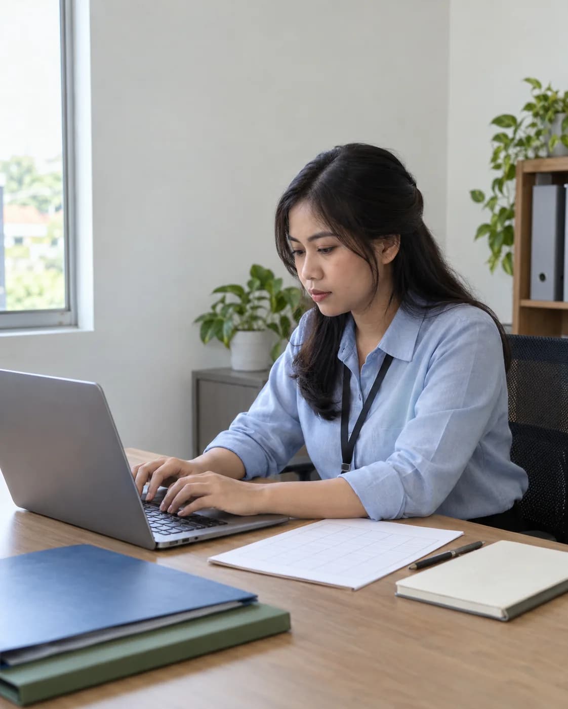 Operations specialist entering order details at a laptop